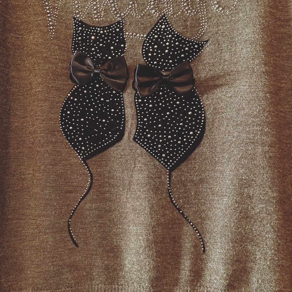 Woman’s brown Blouse Cats and bow size Large - Picture 3 of 10